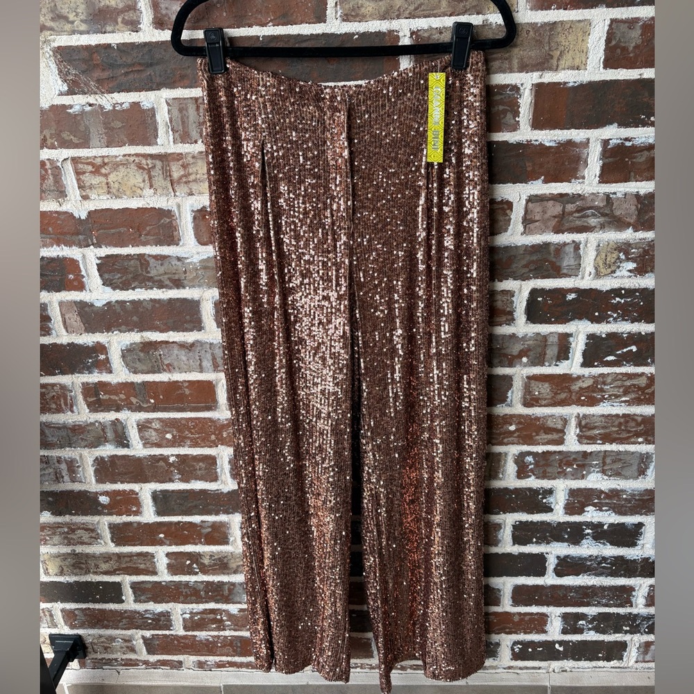 Gianni Bini Copper Tori Sequin Wide Leg Pants Size 8 NWT
